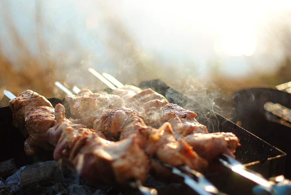 chicken skewers grilling