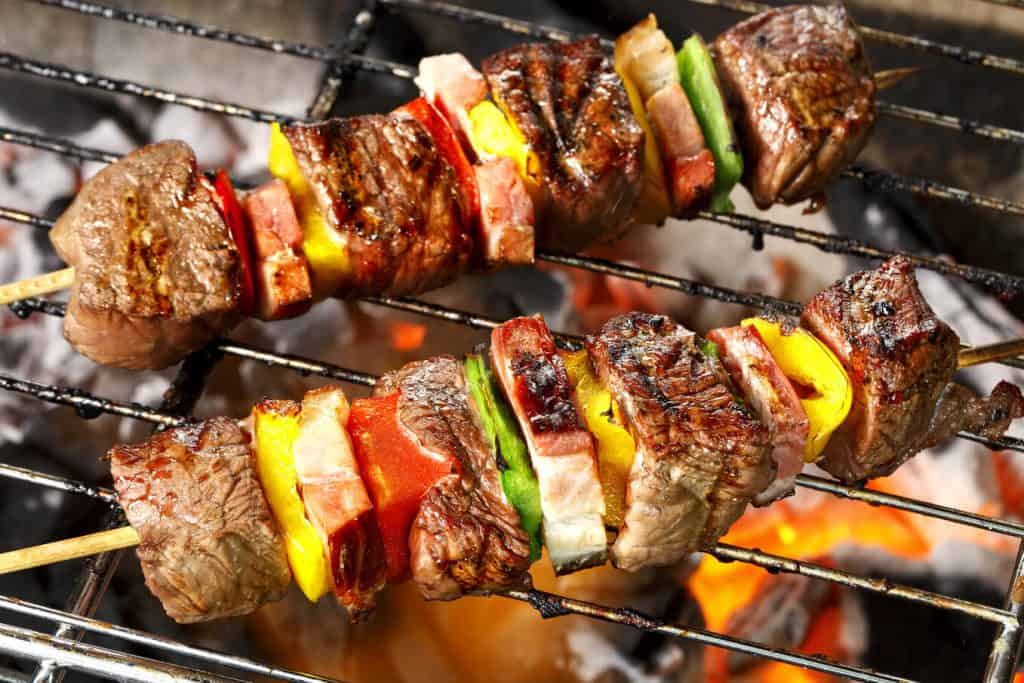 steak kebabs on the grill